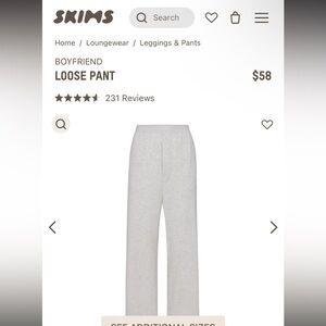 SKIMS Boyfriend Loos Pants (has pockets), color Heather Grey